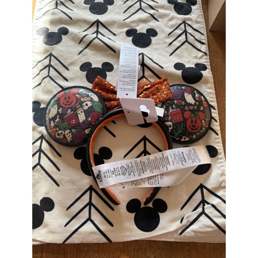 Disney-Park's Minnie Halloween Ghost Sequin Bow Ears Headband Pumpkin NWT USA - Picture 2 of 2